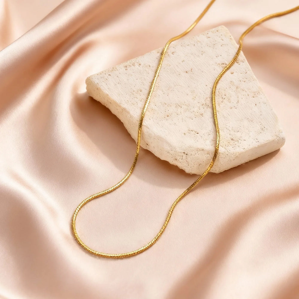 Stainless Steel Gold Square Snake Chain Necklace | Unisex Minimalist Jewelry detail view