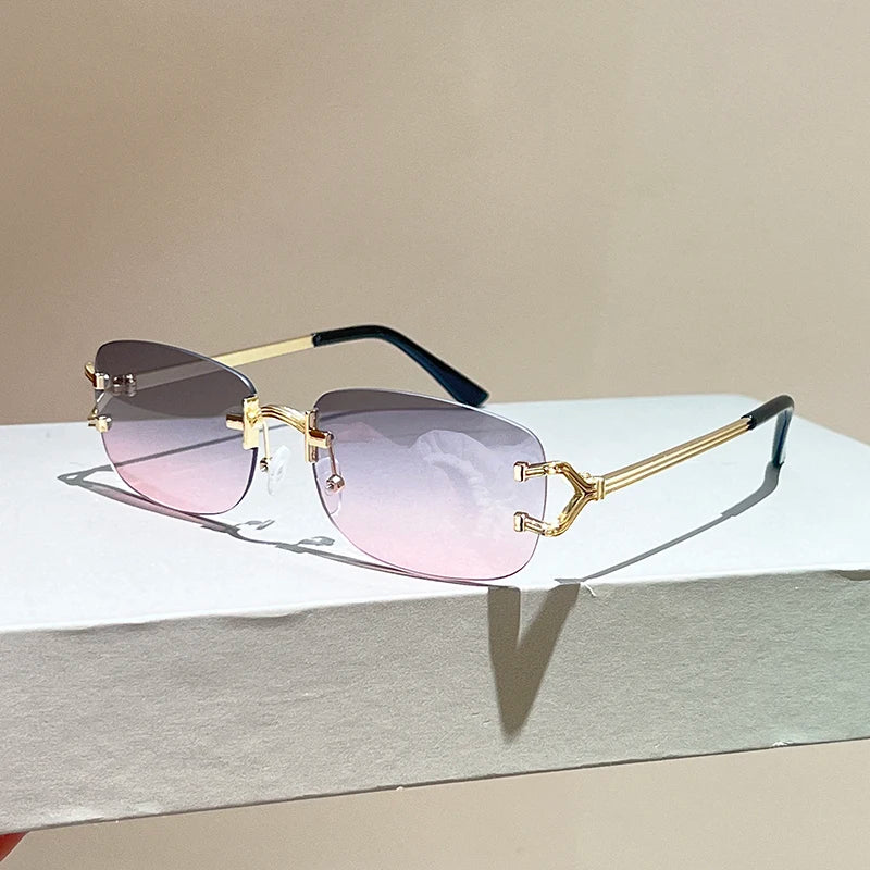 Rimless Square Sunglasses | Vintage Gradient UV400 Shades detail view