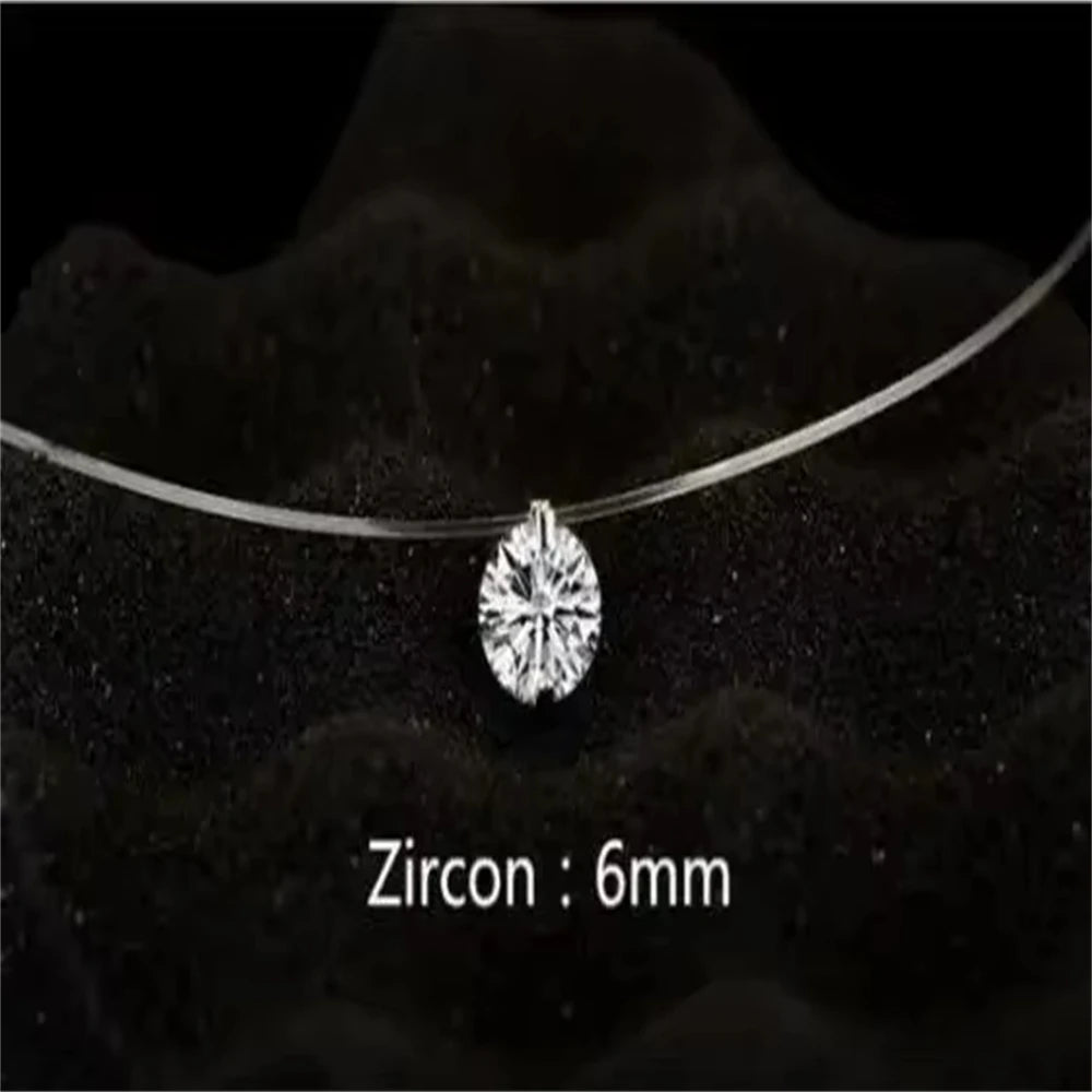 1ct Moissanite Diamond S925 Sterling Silver Invisible Transparent Fishing Line Clavicl close-up view