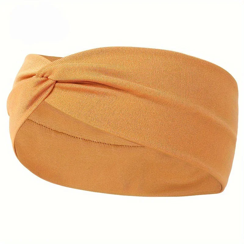 Solid Color Knotted Hairband Elastic Wide Headband Women Unisex Sports Yoga Running Cr close-up view