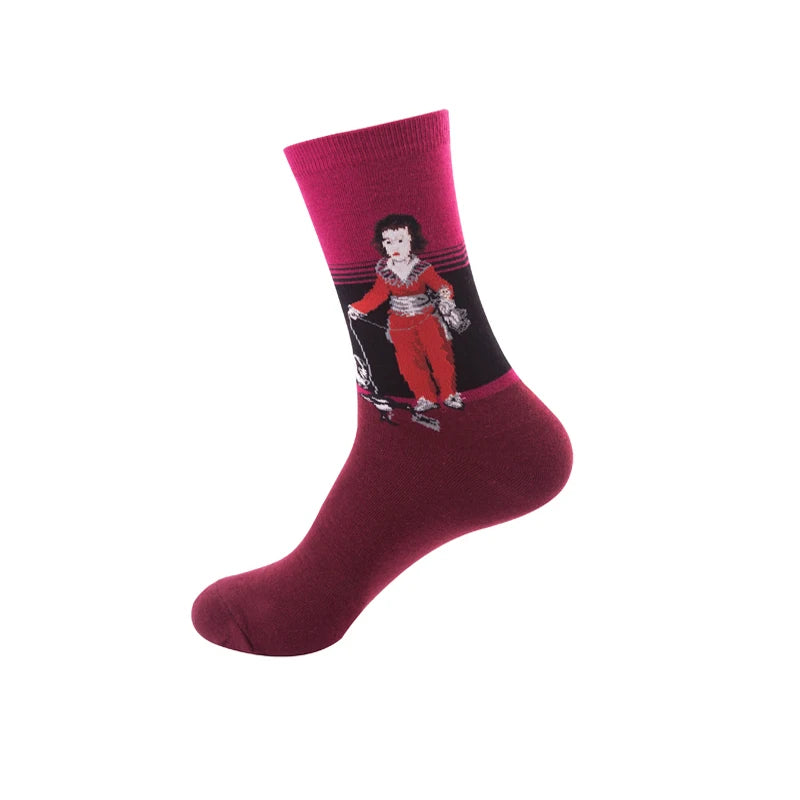 1 Pair Van Gogh Starry Night Cotton Socks Women Men Mona Lisa Oil Painting Retro-classical Series Skateboard Casual Couple Socks