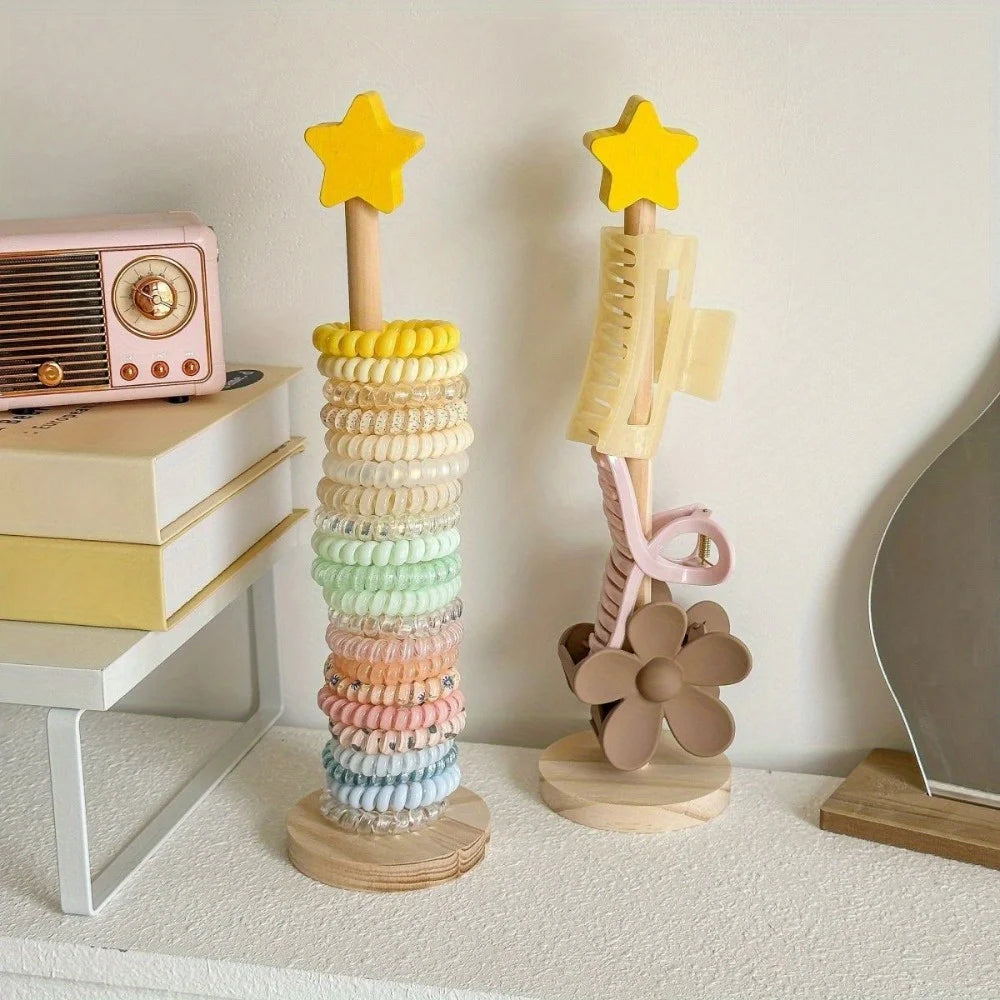 Wood Desktop Hair Rope Holder Multi-purpose Jewelry Bracelet Organizer Display Holder fo detail view