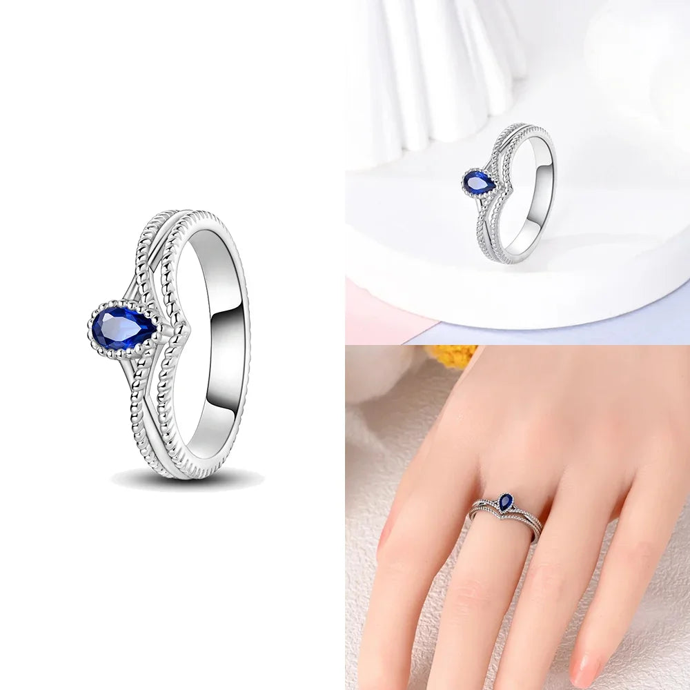 Original Romantic Heart-shaped White Zircon Shell Bowknot Rings 925 Sterling Silver W alternate view