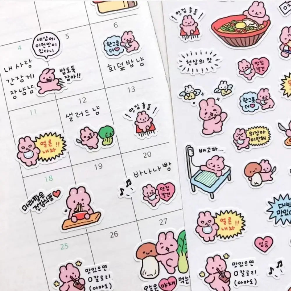 Hand Drawn Graffiti Rabbit Stickers | Cute Bunny Decals for Journaling close-up view