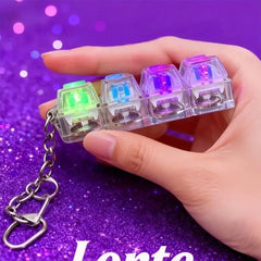 ♥4-Key LED Light Up Mechanical Keyboard Keychain, Fidget Clicker Keyring with RGB Backlight for Stre