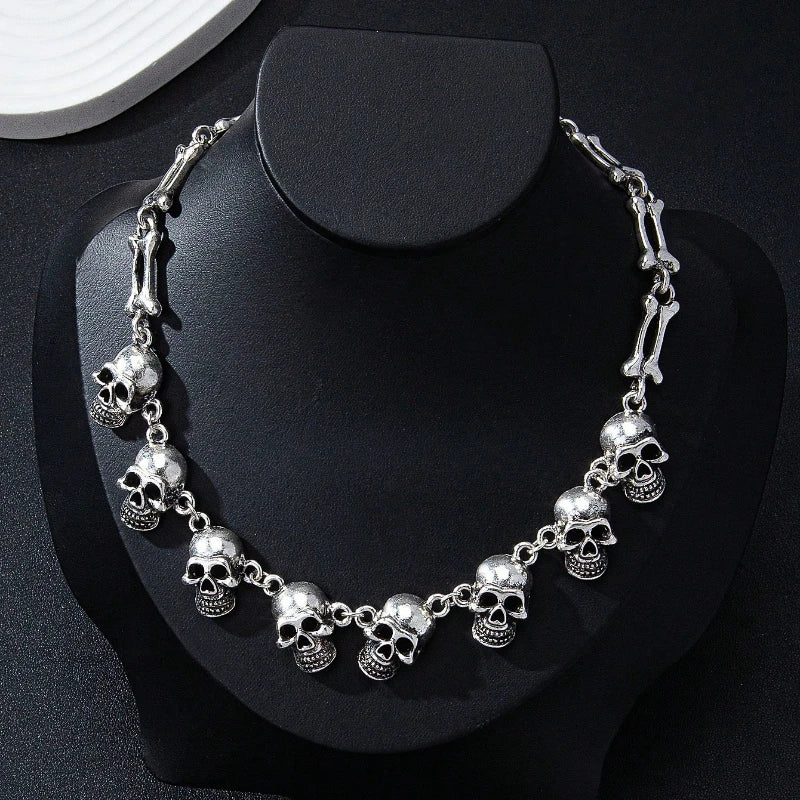 Gothic Skull Choker Necklace | Multiple Skull Connected Gothic Jewelry for Women lifestyle view