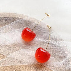 Sweet Cherry Earrings Ladies Delicate Fruit Design Drop Dangle Earrings Wedding Party close-up view