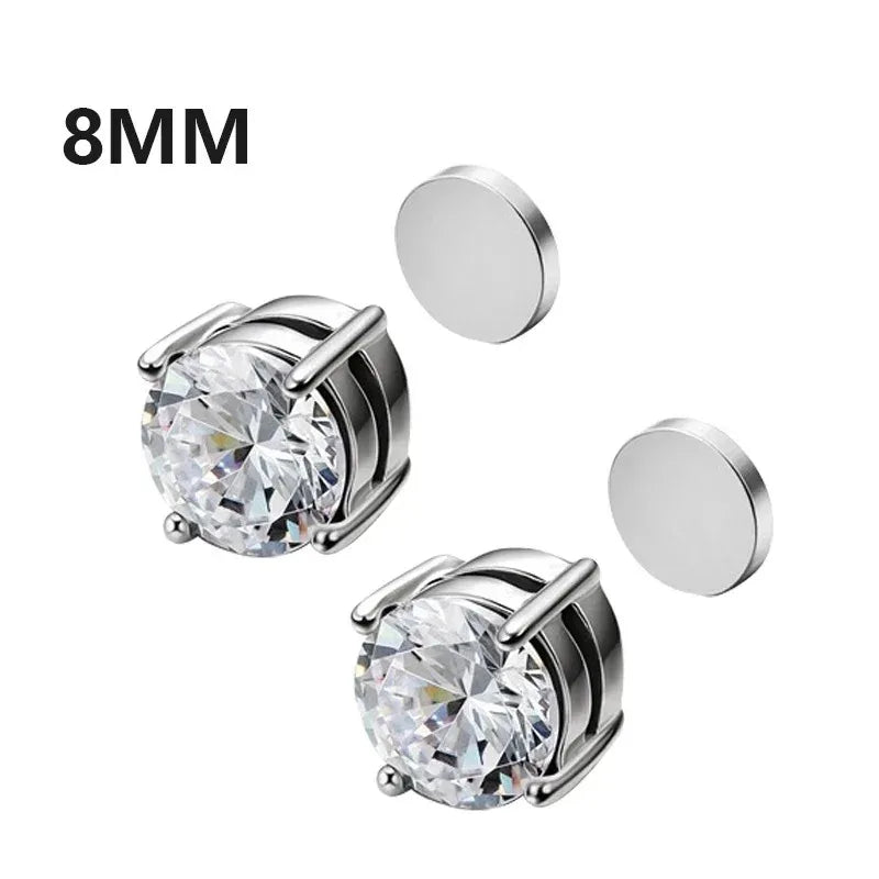 1Pairs Crystal Strong Magnetic Ear Stud Clip Earrings for Men Women, Punk Round Zircon close-up view