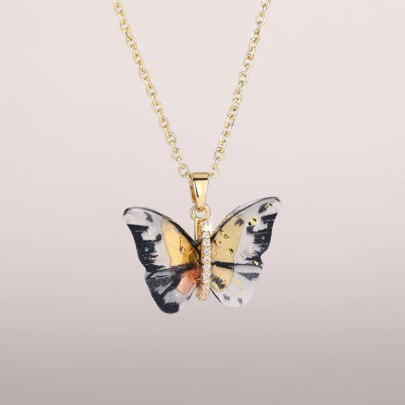Huitan Aesthetic Butterfly Pendant Necklace for Women Silver Color/Gold Color Inlaid lifestyle view