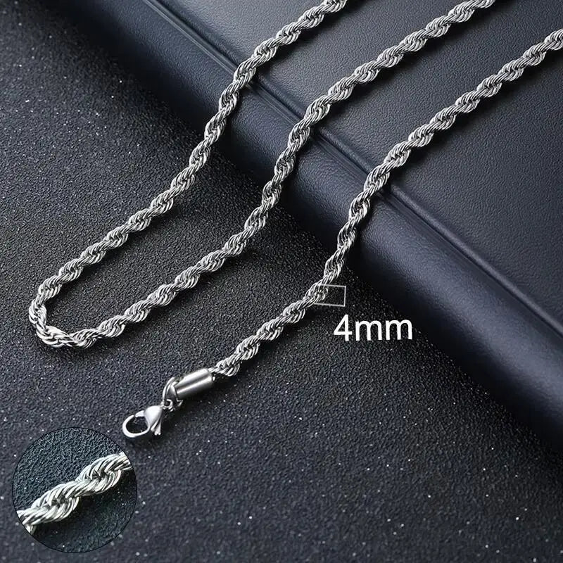 Vnox Twist Rope Chain Necklace for Men Women | Waterproof Stainless Steel Unisex Ch additional angle