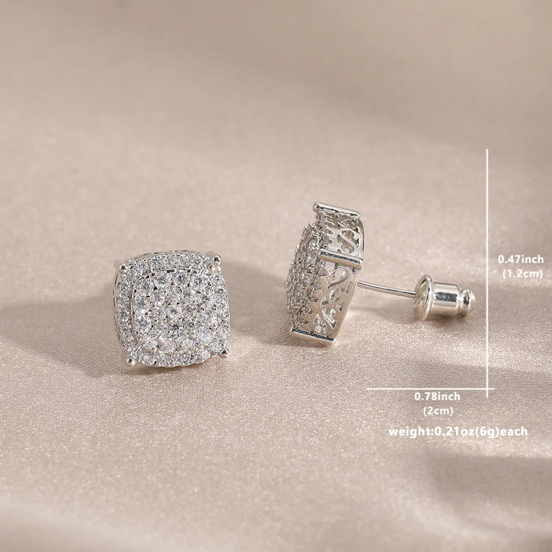 Square Cubic Zirconia Stud Earrings | Vintage Style for Women and Men close-up view