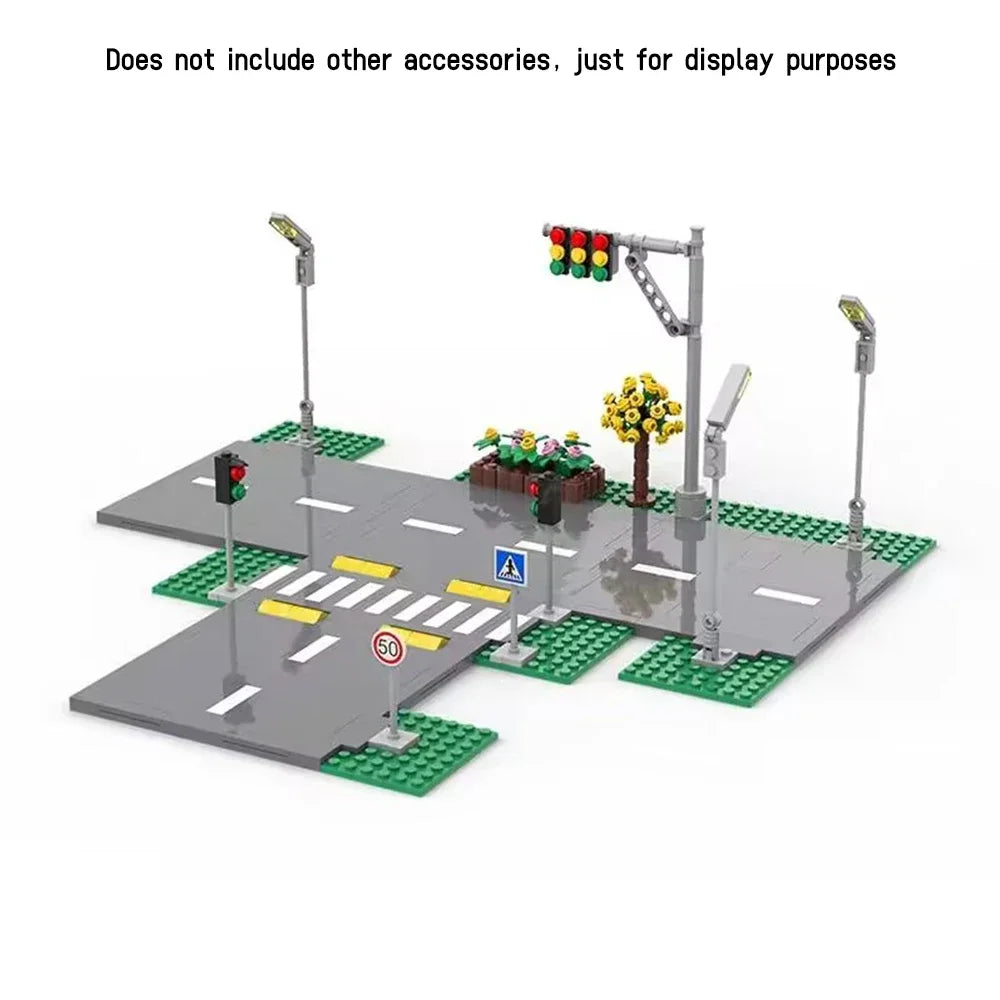 City Road Street Baseplate Building Blocks | Pedestrian Crossing Base Compatible wi additional angle