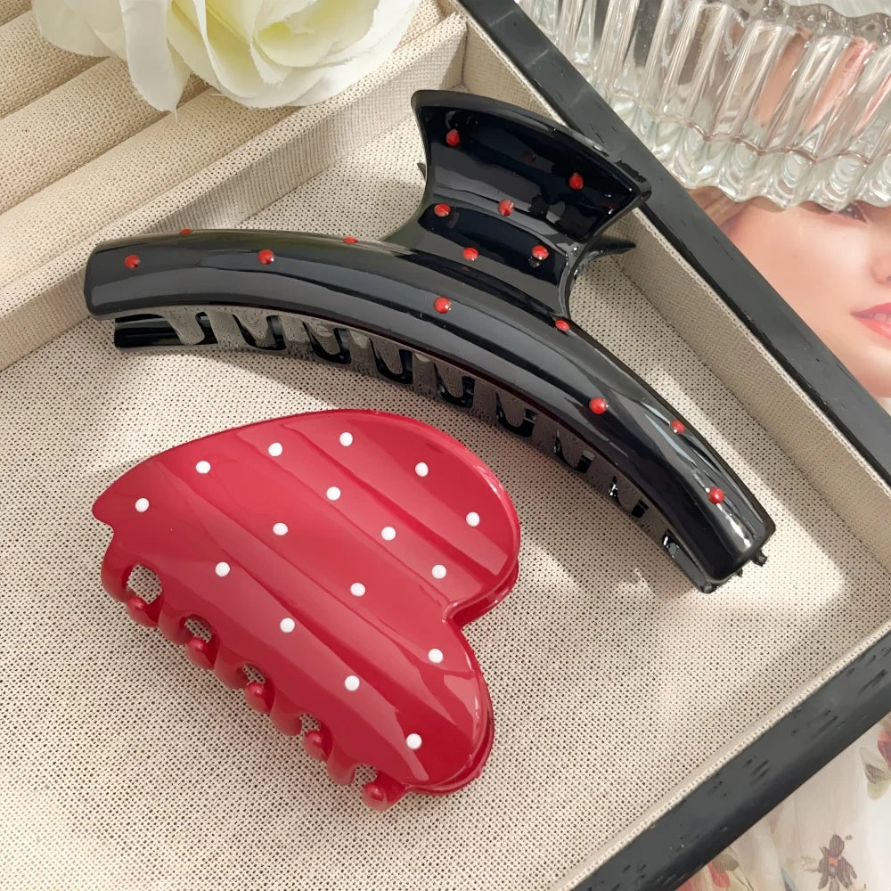 2pcs/set Hair Claw Clips for Women Girls Heart Bow Dots Leopard Large Small Crab Ha additional angle