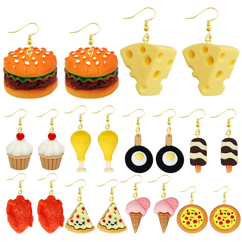 Food Drop Earrings Hamburger Pizza Chicken Leg Candy Bottle Resin