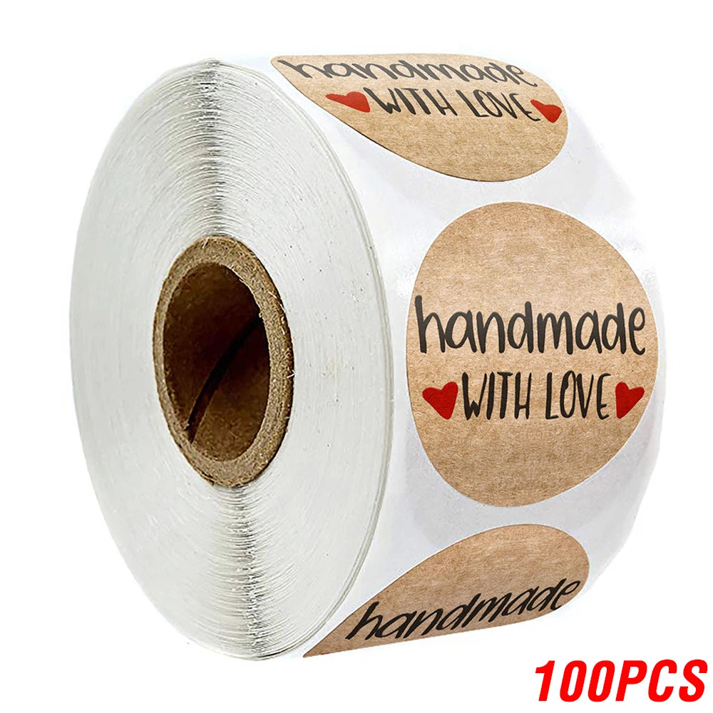 Vintage Kraft Paper Stickers | Handmade With Love Thank You Labels for Packaging and Gif detail view