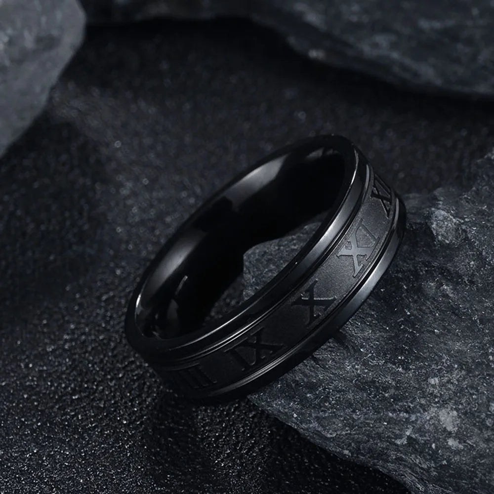 Seakissky Classic Fashion Stainless Steel Roman Digital Men Women Ring Cool Punk High lifestyle view