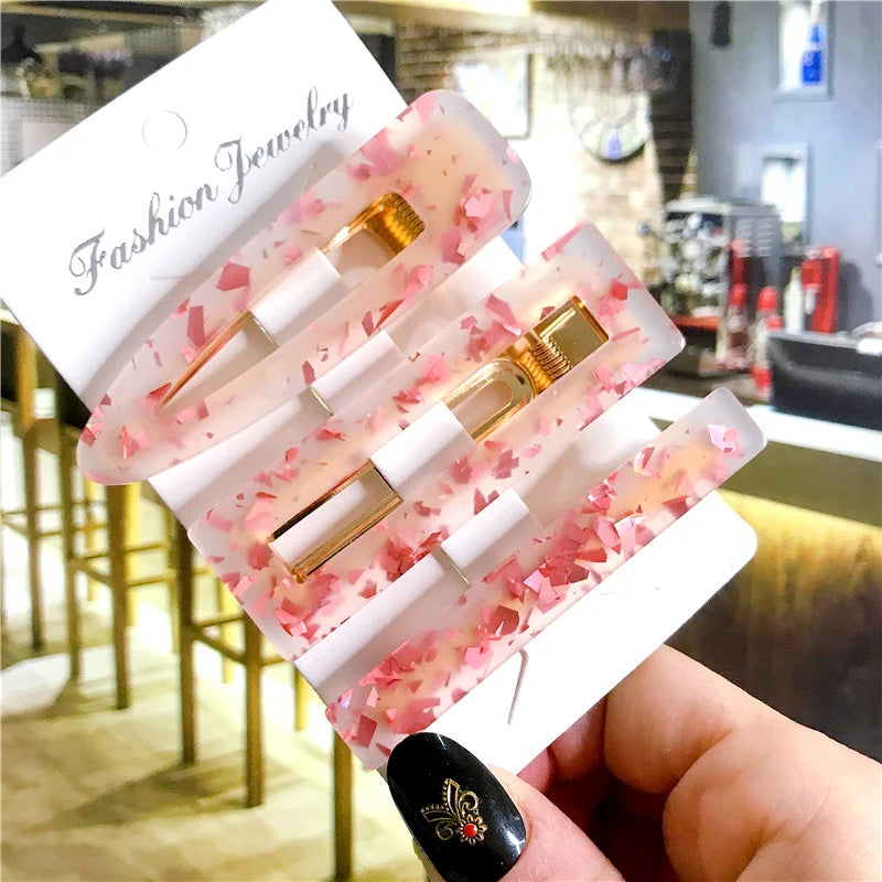Korean Trendy Colorful Acetate 3pcs/Set Hair Clip Set Hairpin for Women Girls Barrette close-up view