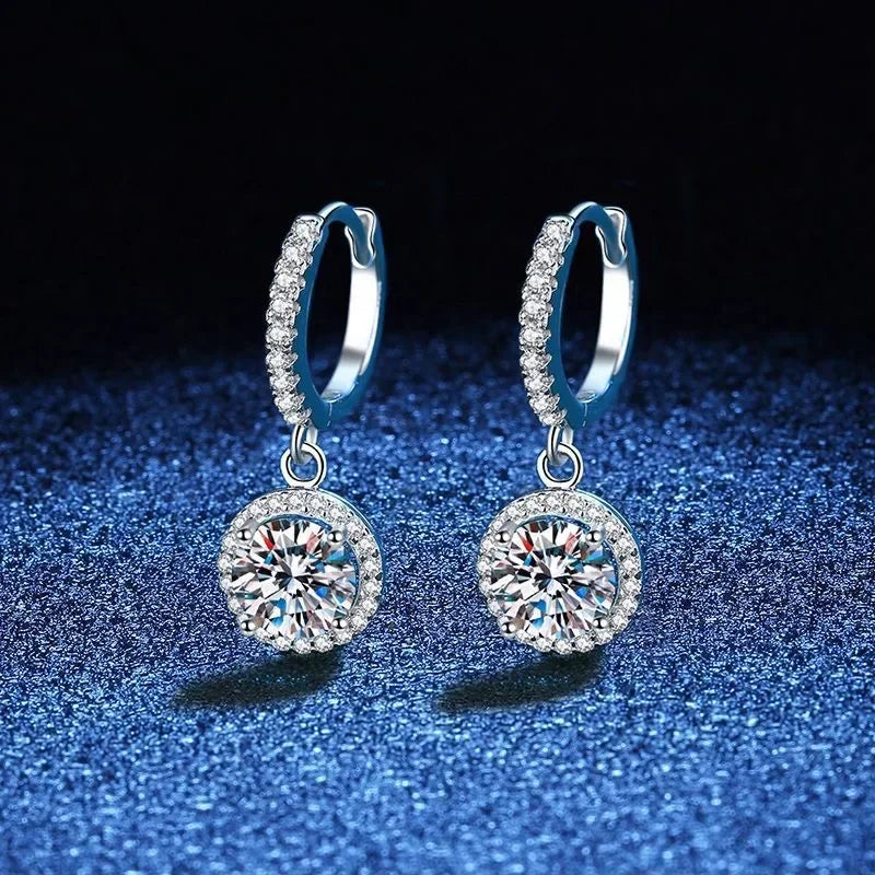 925 Sterling Silver 1 Carat Moissanite Round Earrings for Women Luxury Evening Style alternate view