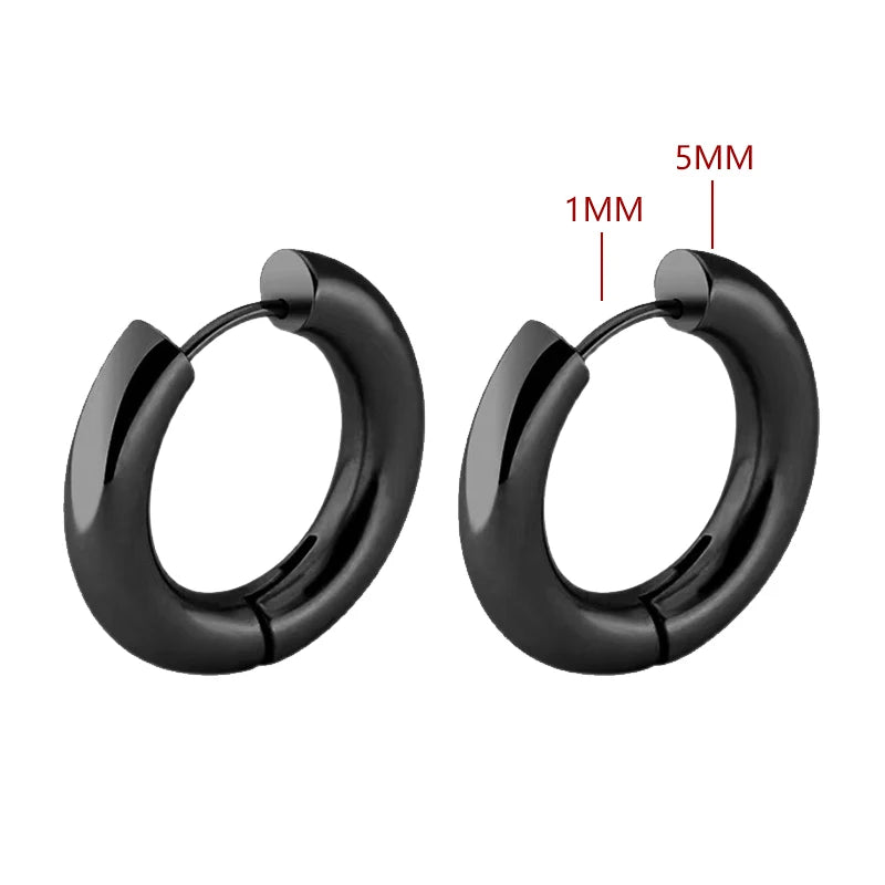 2pc Stainless Steel Small Hoop Earrings | Unisex Punk Hip Hop Huggie Earrings detail view