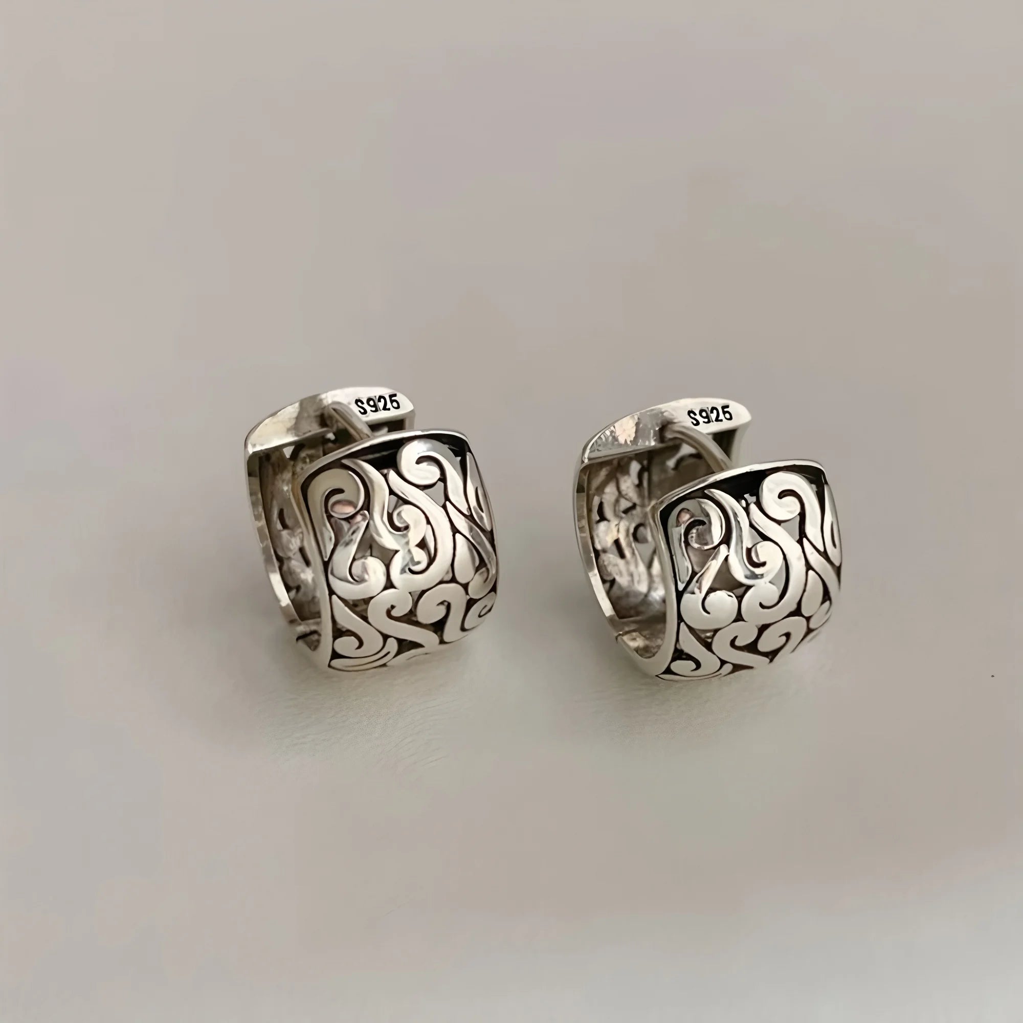 PANJBJ925 Sterling Silver Frosting Hoop Earrings For Women Texture Geometry Design Trend Fashion Jewelry Gift