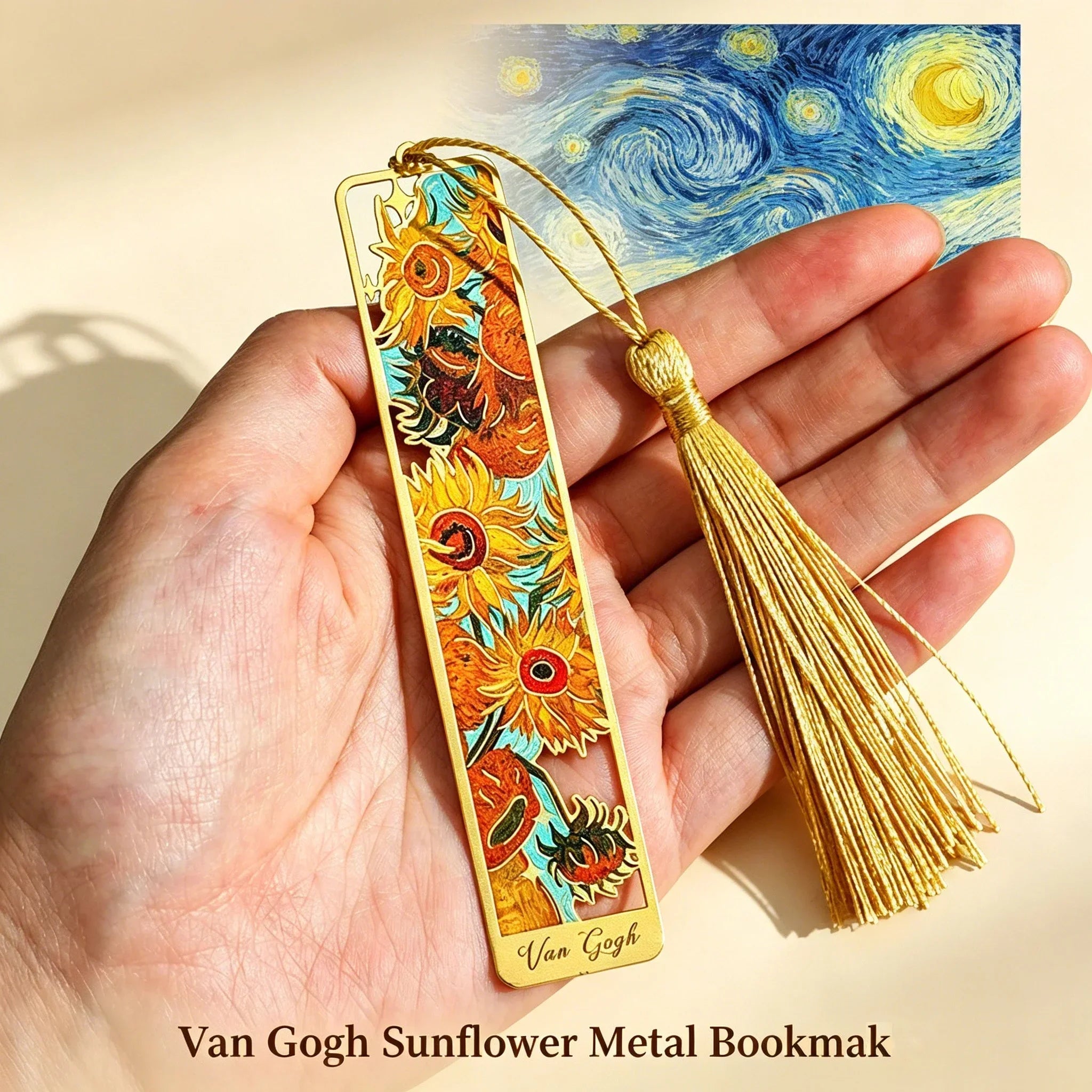 Van Gogh Monet Oil Painting Metal Bookmark Hollow Art Book Mark With Tassel, Vintage lifestyle view