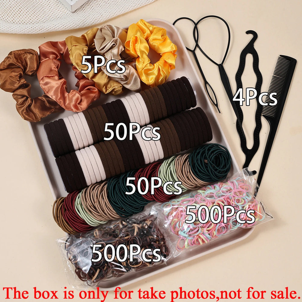 Women Dark Hair Set Elastic Seamless Ponytail Scrunchies Small Rubber Bands Hair Ties He detail view