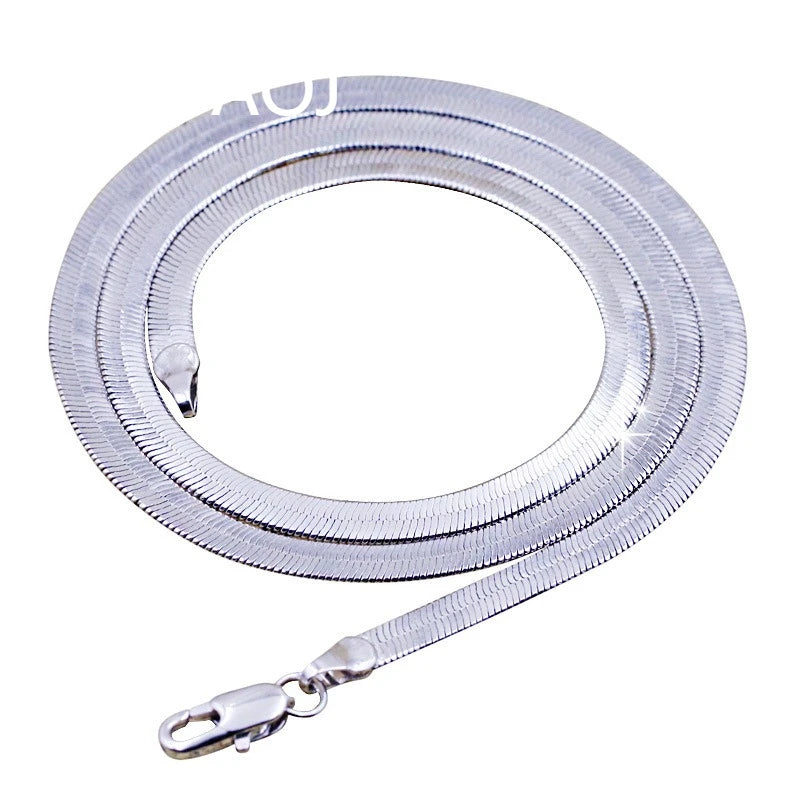 925 Sterling Silver Flat Herringbone Necklace Thin Shiny Snake Chain Minimalist Daint lifestyle view