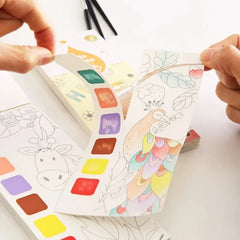Kids Portable Watercolor Painting Book Paint With Water Brush Gouache Graffiti Picture Coloring Draw