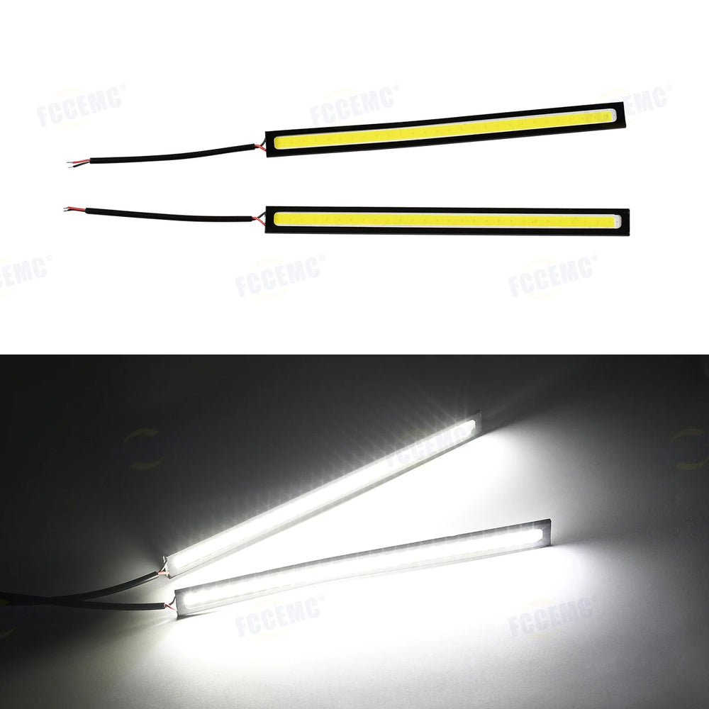 2pcs Ultra Thin LED Car COB Daytime Running Lights | Waterproof 12V Ambient Lamp Bar close-up view