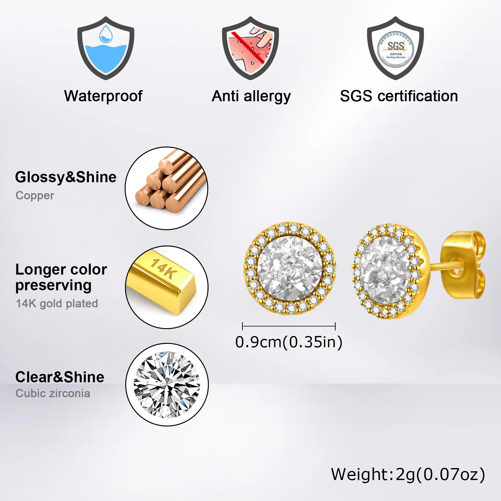 Shattered Zircon Stud Earrings for Men Boys | Hypoallergenic Round Minimalist Jewel additional angle