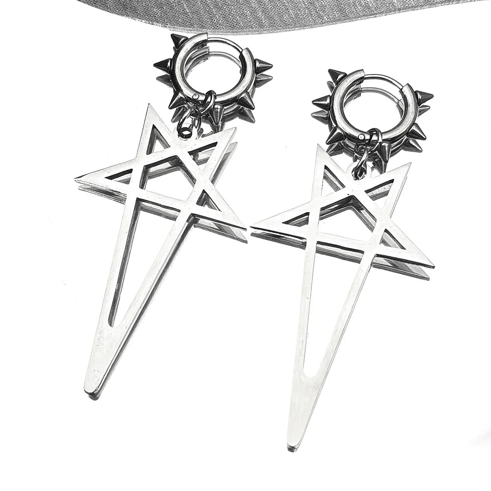 Pentagram Spike Rivet Hoop Earrings | Stainless Steel Gothic Punk Jewelry alternate view