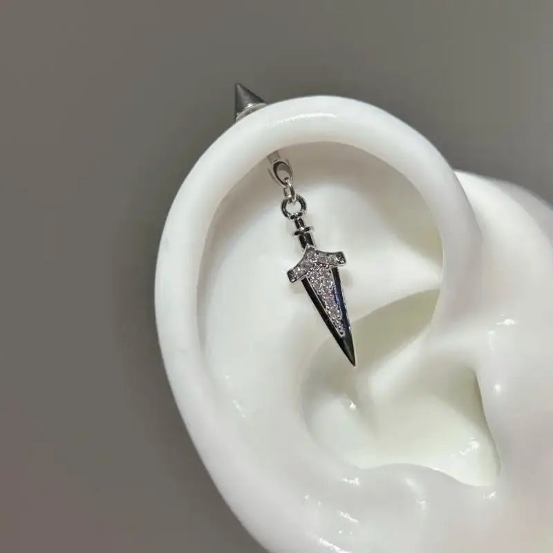 New Fashion Cross Ear Bone Nail Shiny Zircon Trendy Stud Earring For Women Body Pie additional angle
