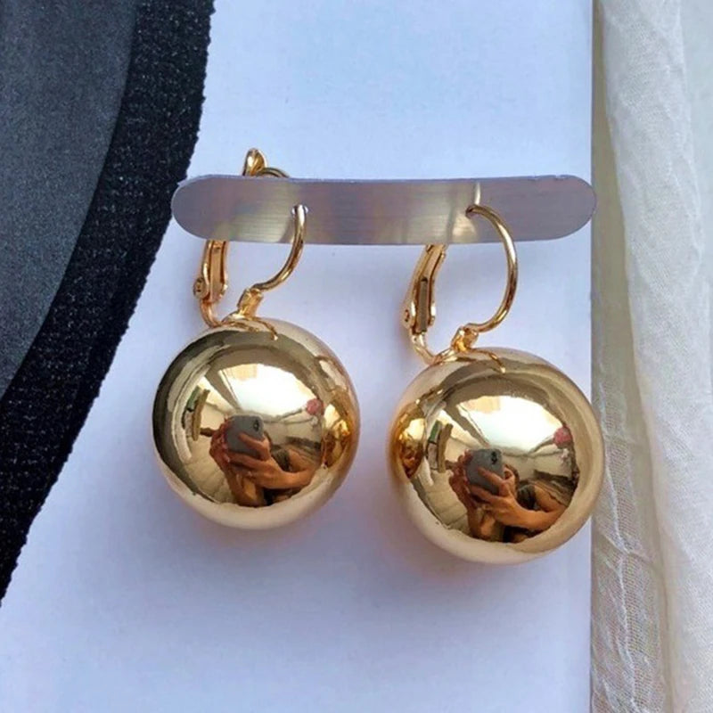 Smooth Ball Drop Earrings for Women | Creative Gold White Rosegold Dangle Jewelry lifestyle view