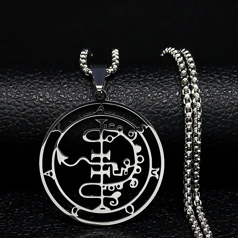 Sigeal Sigil De Lucifer Stainless Steel Satan Necklace | Asmoday Key Baphomet Pendant lifestyle view