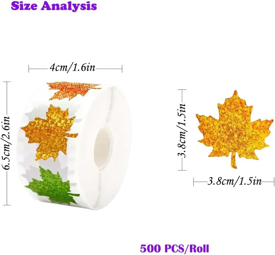 500Pcs Fall Thanksgiving Leaf Stickers | Holographic Maple Leaf Decals Roll alternate view