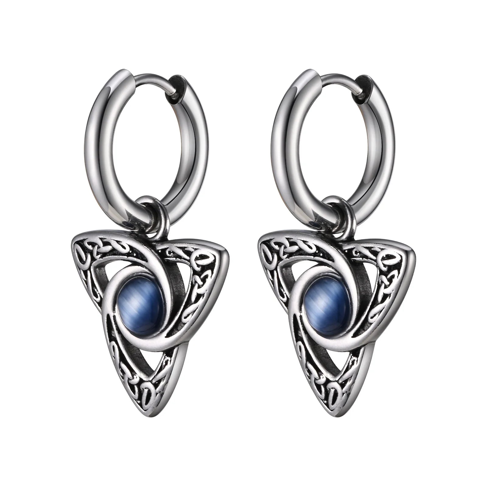 Stainless Steel Moonstone Hoop Earrings for Men | Punk Hip Hop Jewelry Gift additional angle
