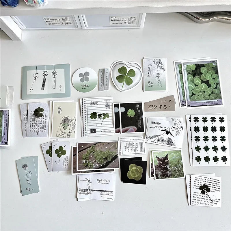 42 Pieces Retro Lucky Four-leaf Clover Stickers | Vintage Scrapbook Decals close-up view