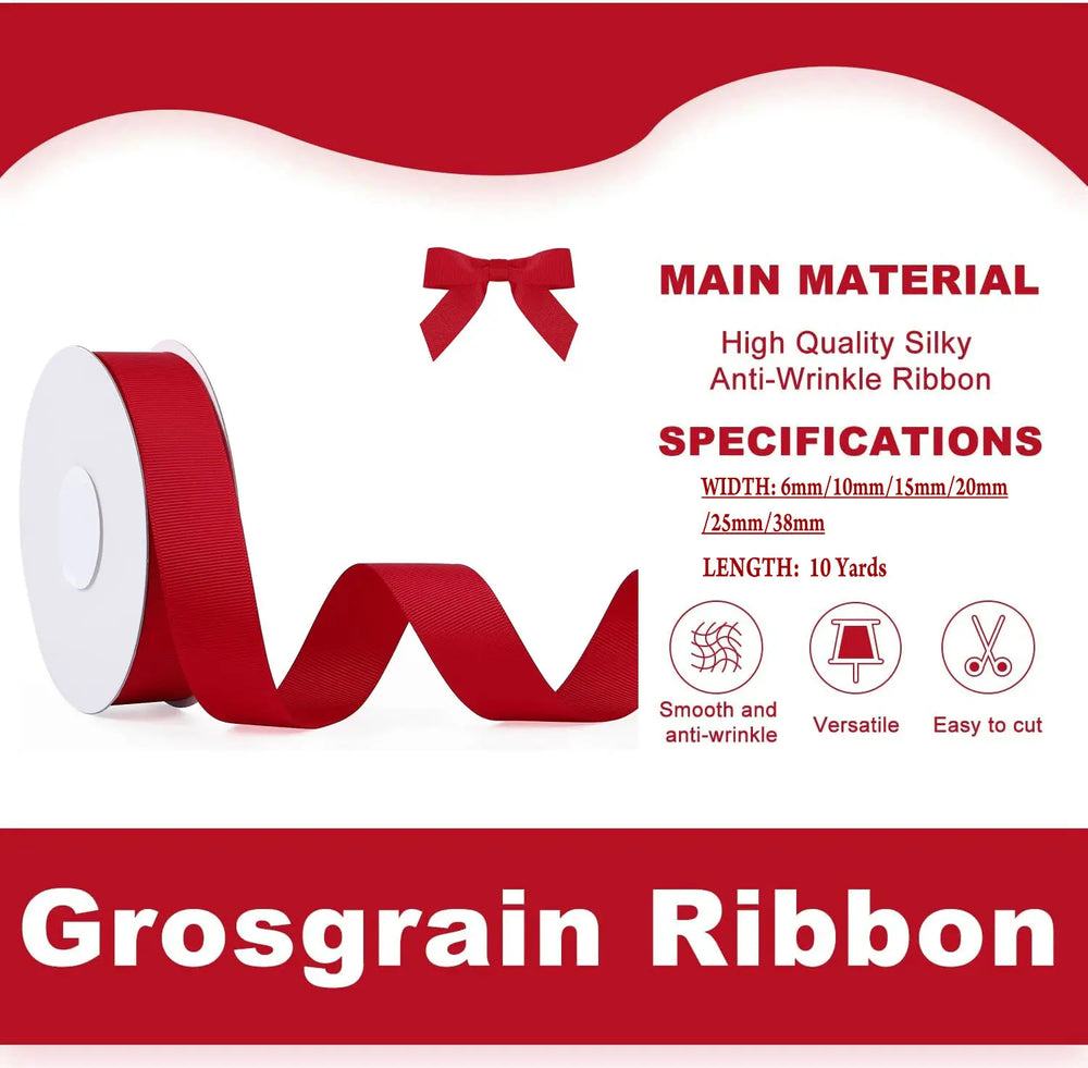 10 Meters Grosgrain Polyester Ribbon for DIY Crafts Gift Wrapping Wedding Christmas Deco detail view
