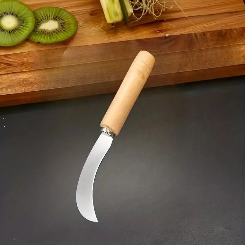 Curved Stainless Steel Weeding Tool with Wooden Handle | 2-in-1 Garden Tool for Outdoor Yard Use