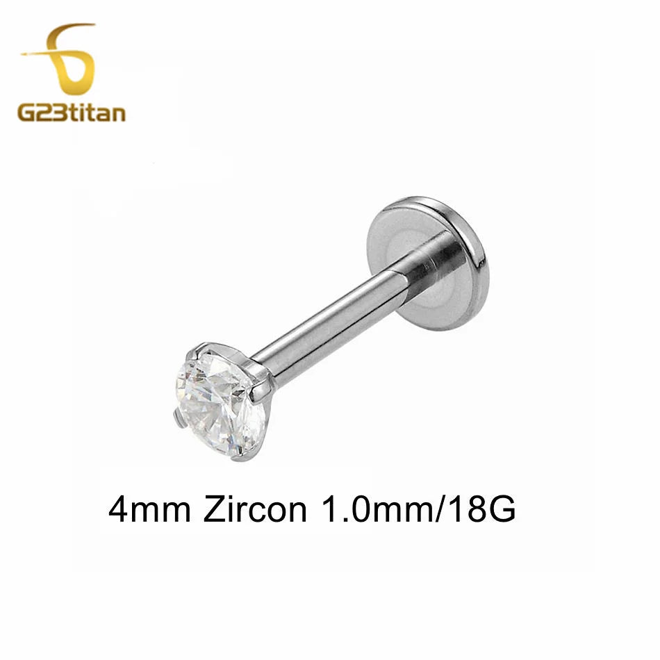 Titanium Labret Stud with Zircon Gem | Internally Threaded Body Jewelry