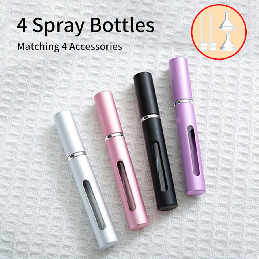 4pcs 4 Accessories Refillable Glass Perfume Bottles with 4 Spray Bottles, 2 Funnels, 2 Dispensers, A
