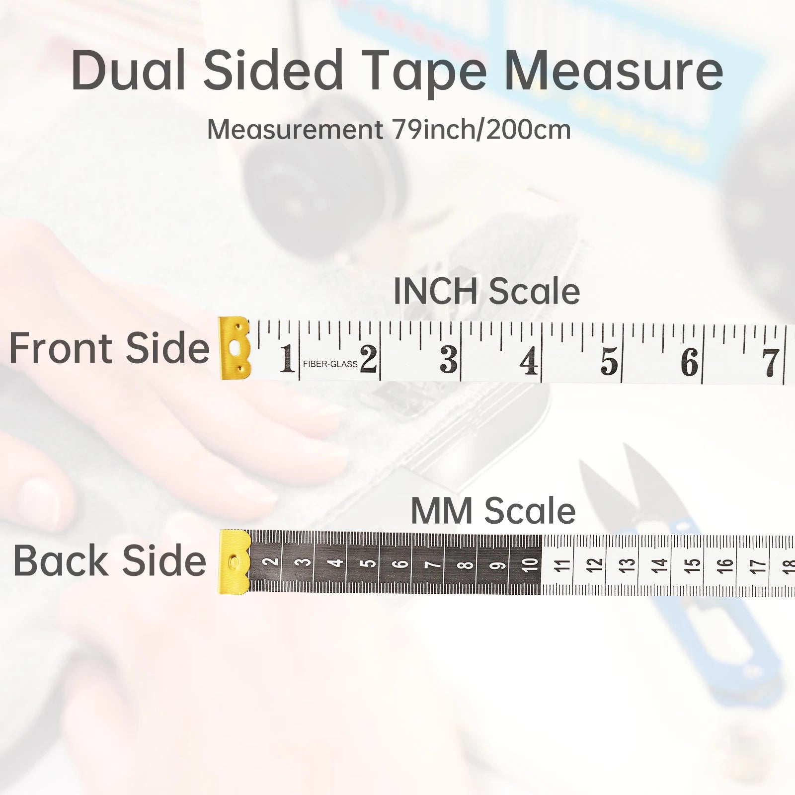 2m White Waist Circumference Soft Tape Measure | Clothing Tailor Measuring Ruler detail view