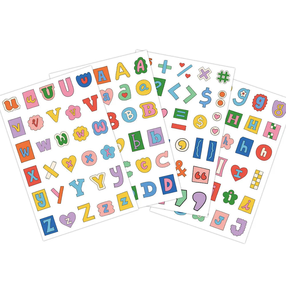 8Sheets Adorable Alphabet & Symbol Label Stickers – Cute Handwritten Style Decor for Stu detail view