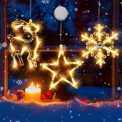 Christmas Window Decor LED Lights | Snowflake Tree Star Deer Sucker Lights for Xmas detail view