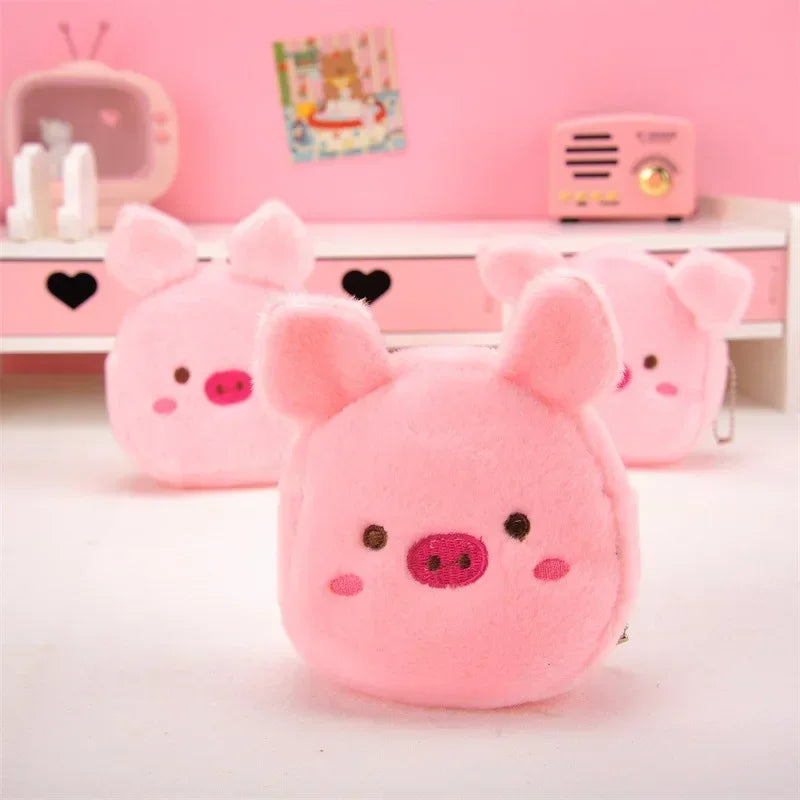 Cute Animal Plush Coin Purse | Zipper Change Purse with Keychain Mini Wallet close-up view