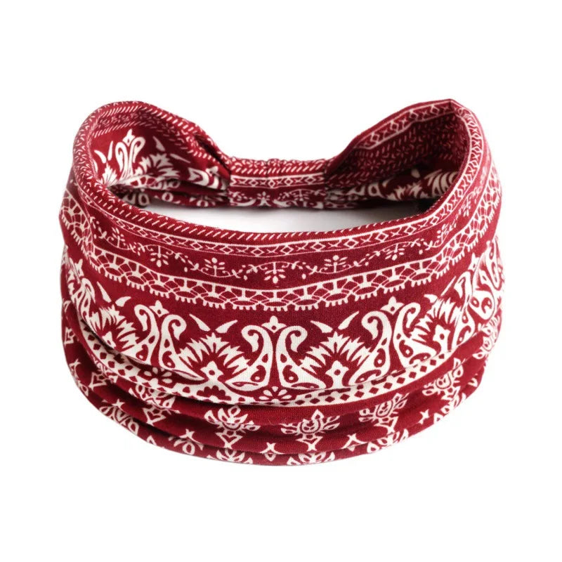 Bohemian Style Elastic Hair Bands Yoga Headband Women Headwear Print Vintage Cross Unise detail view