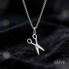925 Sterling Silver Scissors Style Pendant Necklace Delicate Small Women Necklace Personality Creati