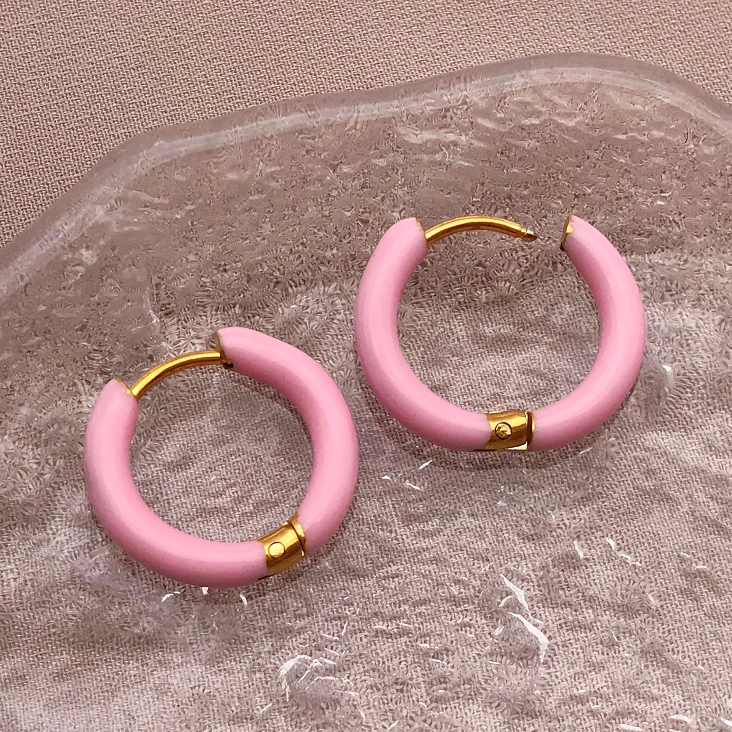 2pcs Candy Color Enamel Hoop Earrings | Sweet Summer Stainless Steel Jewelry lifestyle view