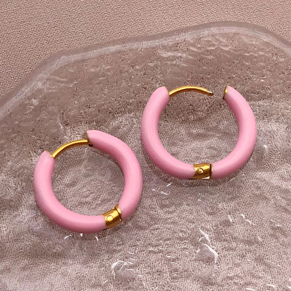 2pcs Candy Color Enamel Hoop Earrings | Sweet Summer Stainless Steel Jewelry lifestyle view