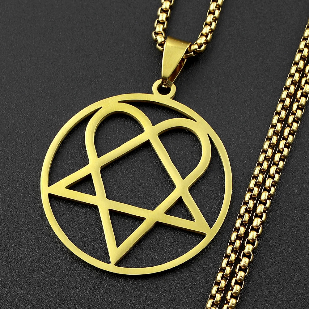 Stainless Steel Heartagram Pendant Necklace | Unisex Music Band Jewelry Gift additional angle